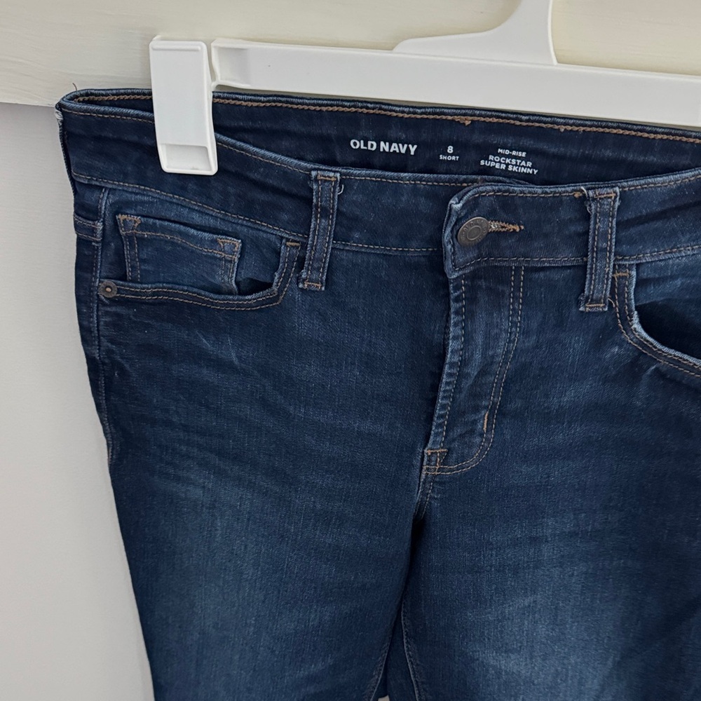 Old Navy Rockstar Super Skinny Jeans Mid Rise Dark Wash Stretch Denim Size 8 - Picture 3 of 4